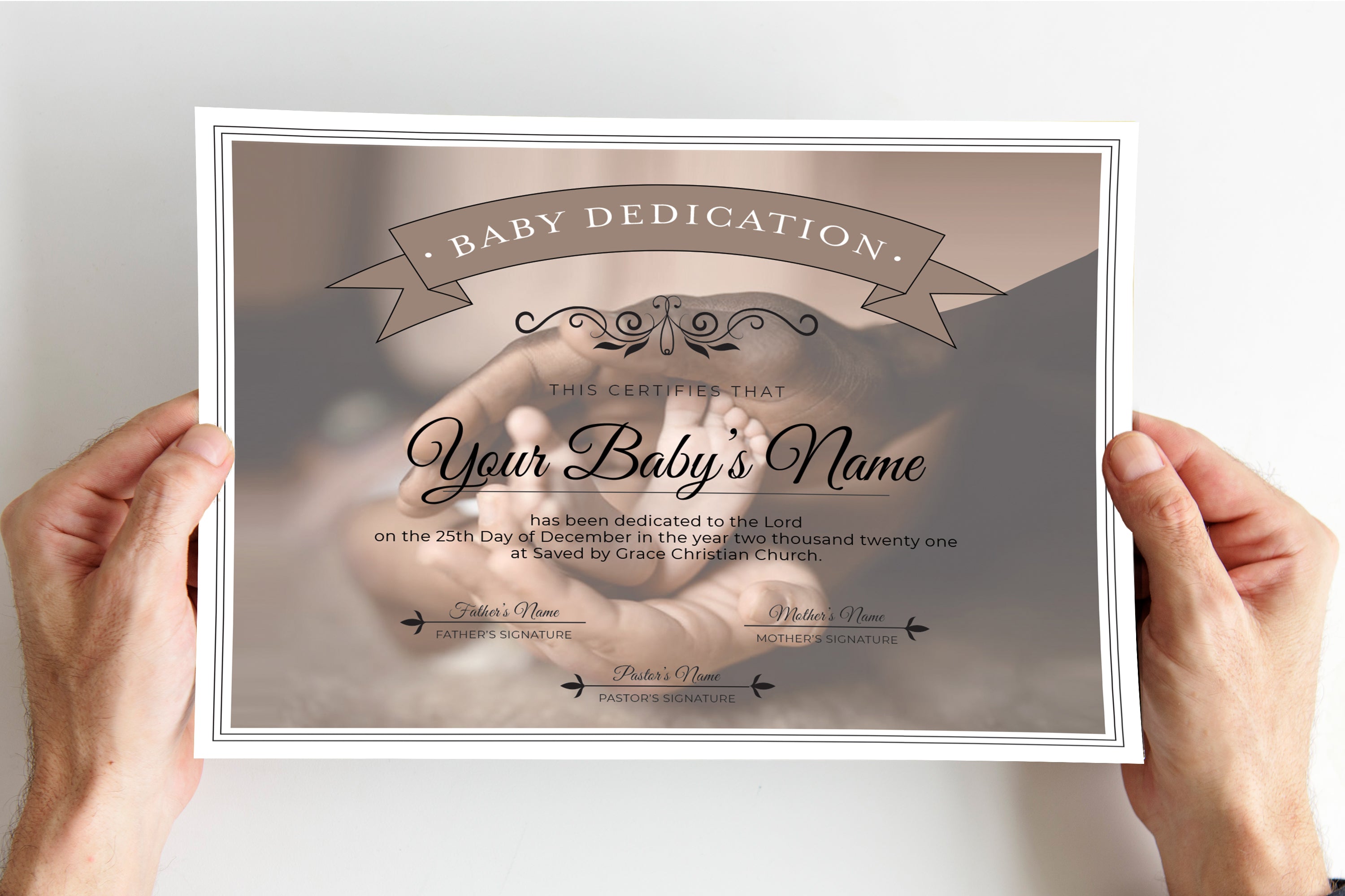 Editable Baby Dedication Certificate Template Brown