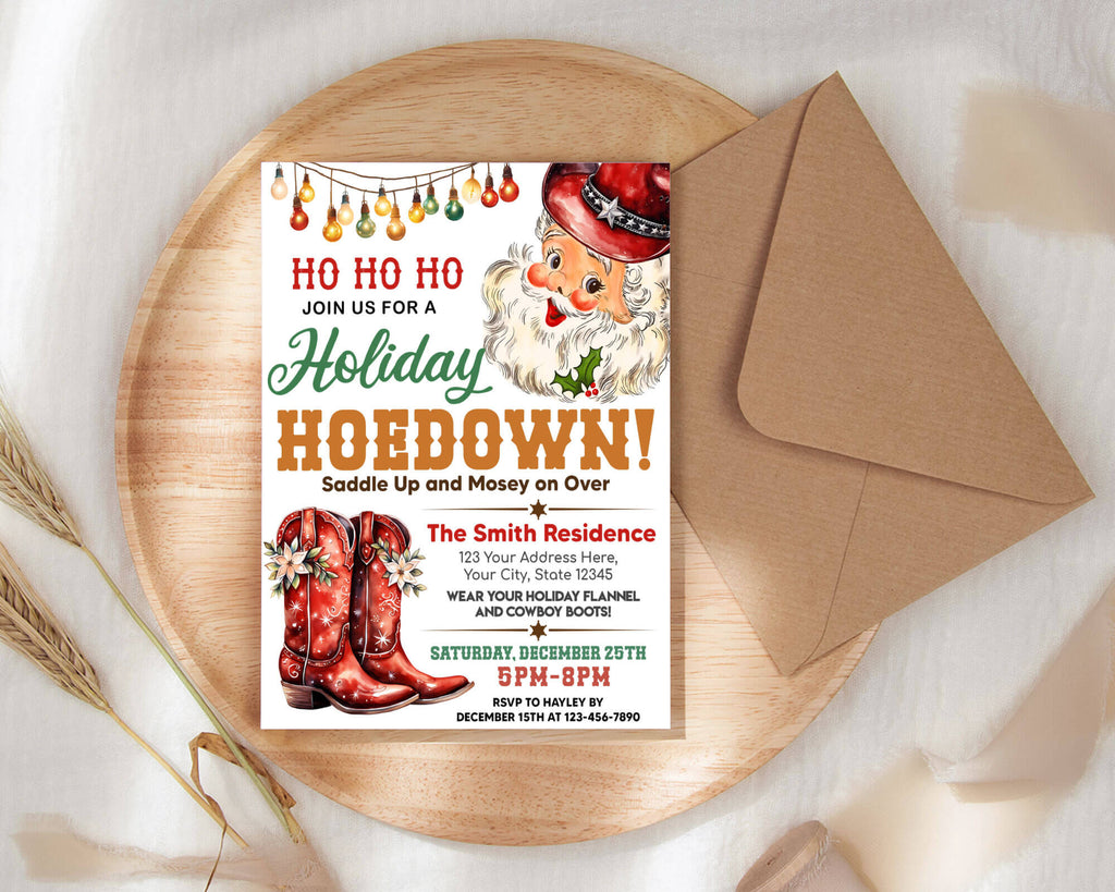 Holiday Hoedown Invitation Template | Western Country Xmas Holiday Party Invite
