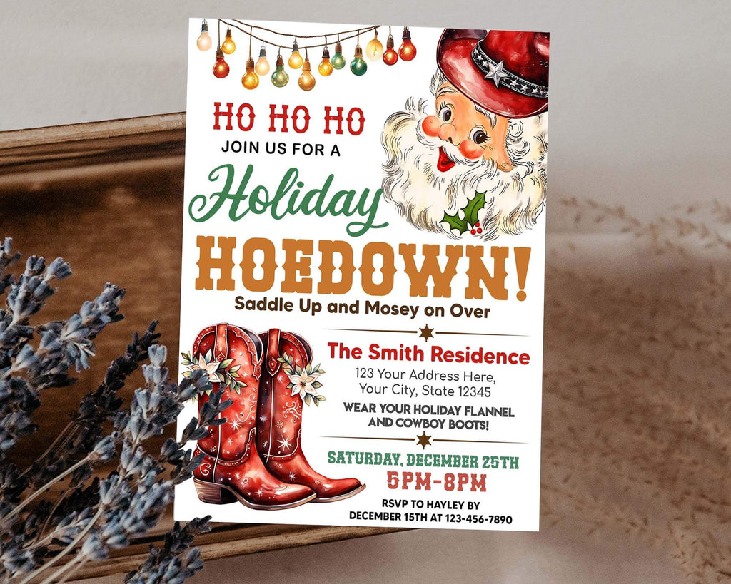 Holiday Hoedown Invitation Template | Western Country Xmas Holiday Party Invite