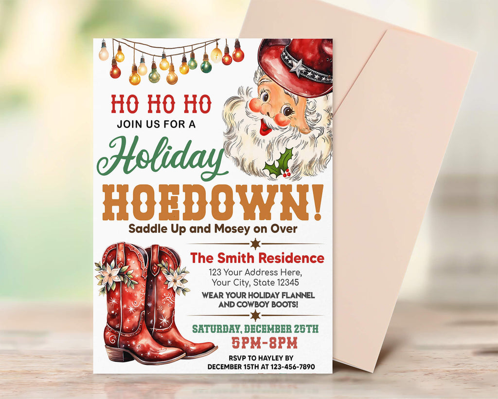 Holiday Hoedown Invitation Template | Western Country Xmas Holiday Party Invite