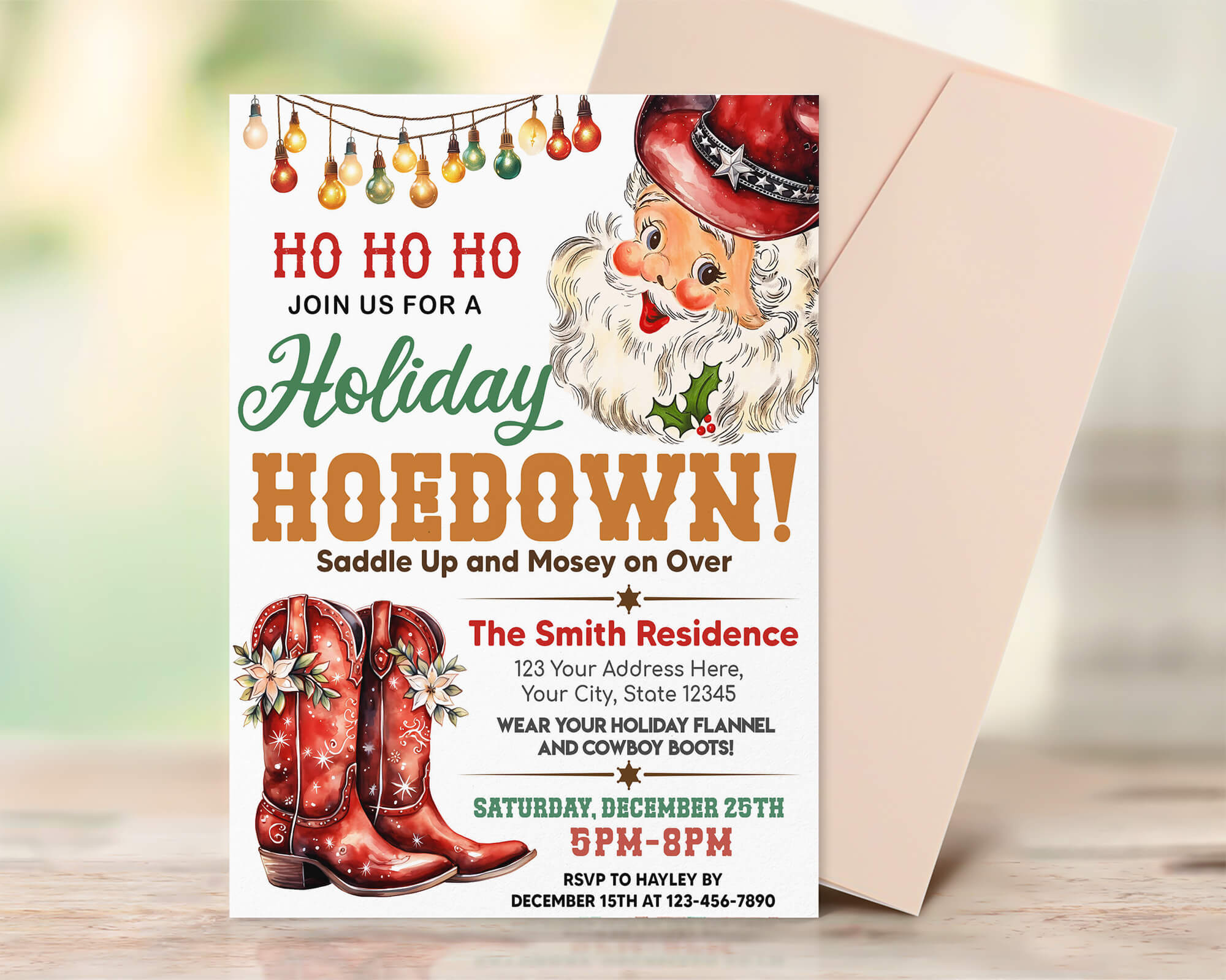 Holiday Hoedown Invitation Template | Western Country Xmas Holiday Party Invite