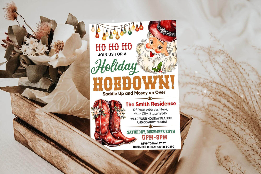Holiday Hoedown Invitation Template | Western Country Xmas Holiday Party Invite