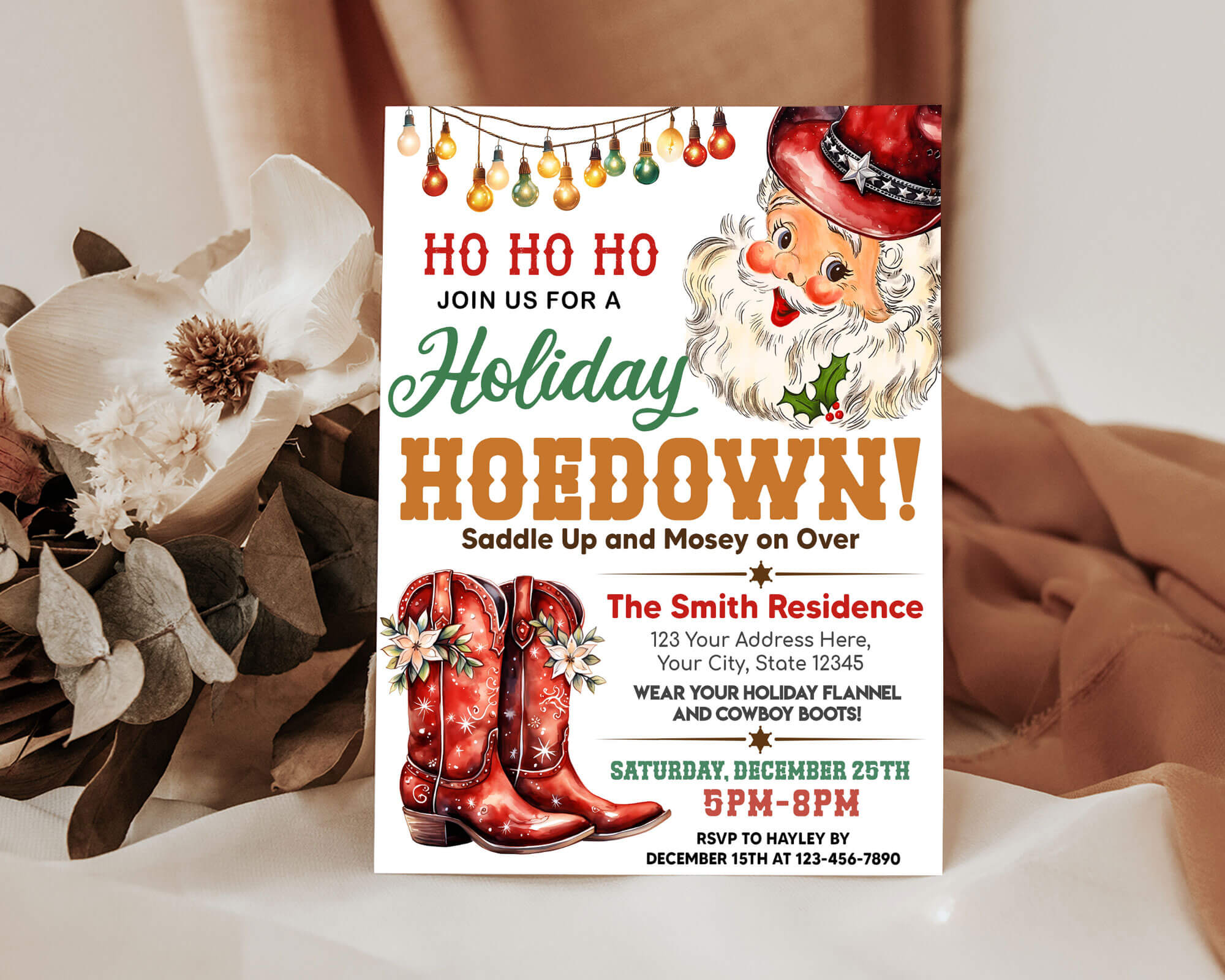 Holiday Hoedown Invitation Template | Western Country Xmas Holiday Party Invite