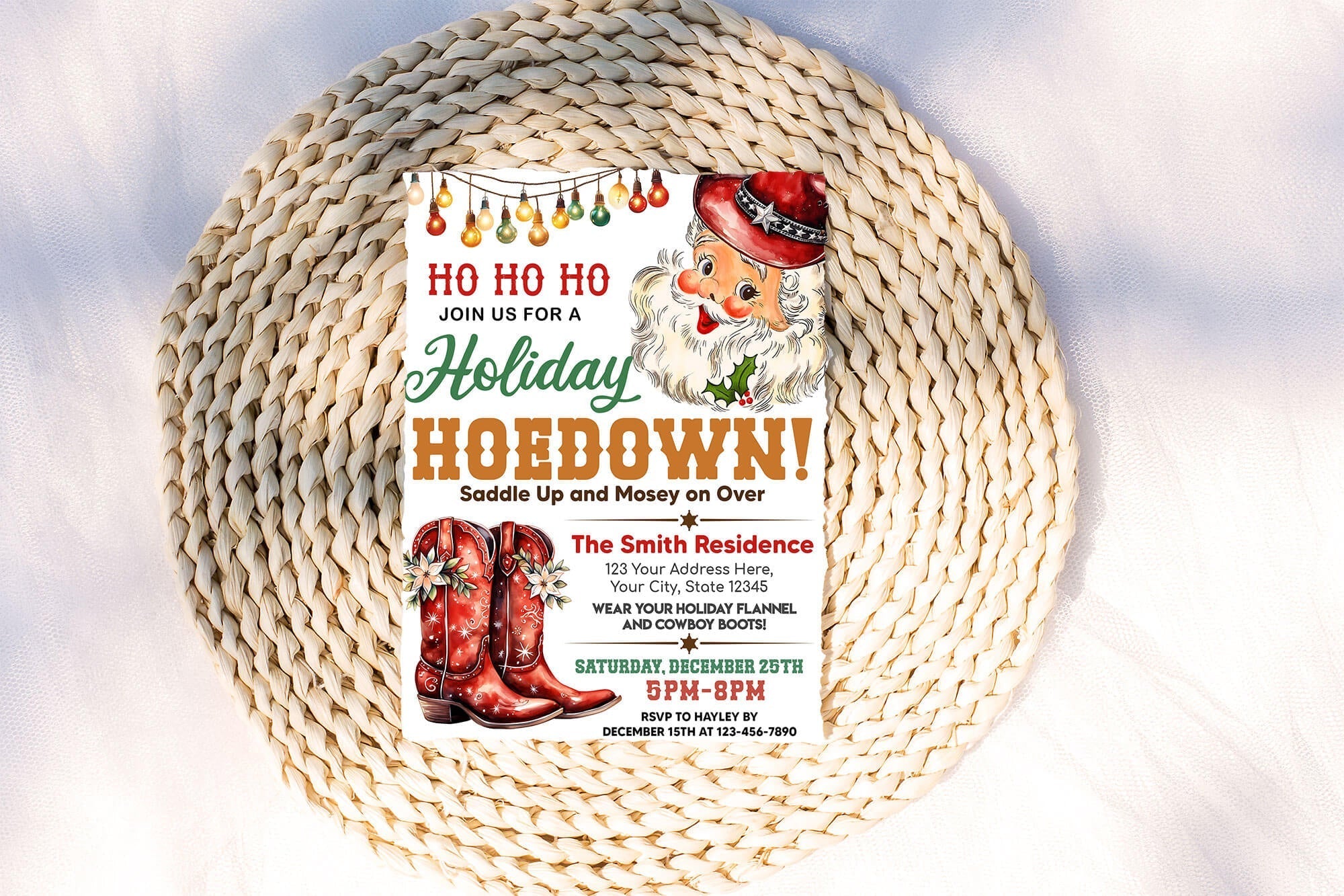 Holiday Hoedown Invitation Template | Western Country Xmas Holiday Party Invite
