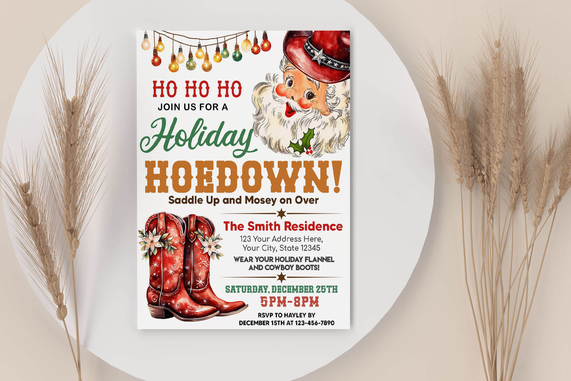 Holiday Hoedown Invitation Template | Western Country Xmas Holiday Party Invite