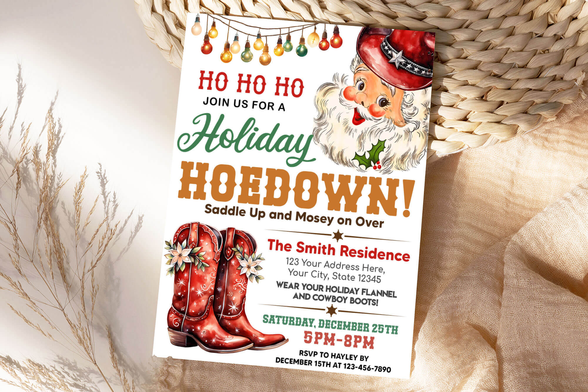 Holiday Hoedown Invitation Template | Western Country Xmas Holiday Party Invite