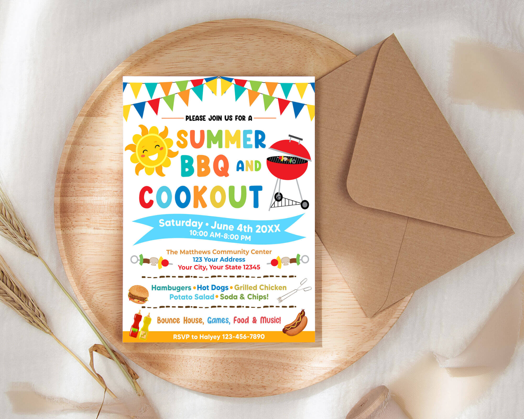 DIY Summer BBQ Cookout Invitation Template | Summer Barbecue Party Flyer Invite
