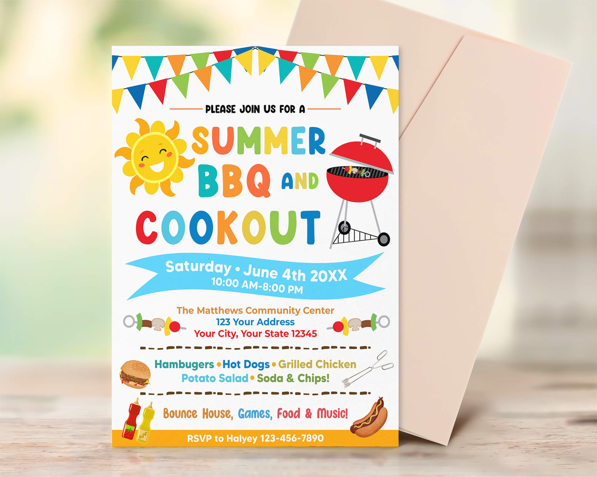 DIY Summer BBQ Cookout Invitation Template | Summer Barbecue Party Flyer Invite