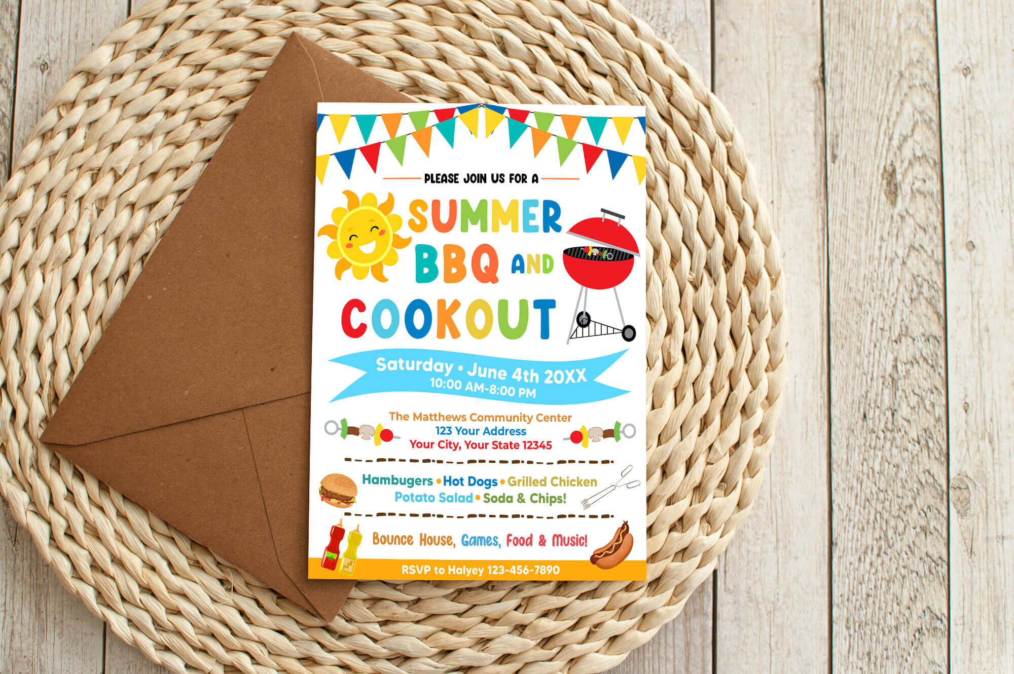 DIY Summer BBQ Cookout Invitation Template | Summer Barbecue Party Flyer Invite