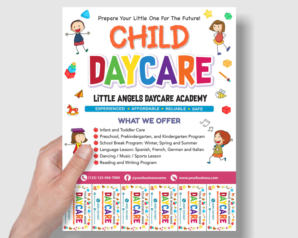 DIY Child Daycare Flyer With Tearoff Customizable Template