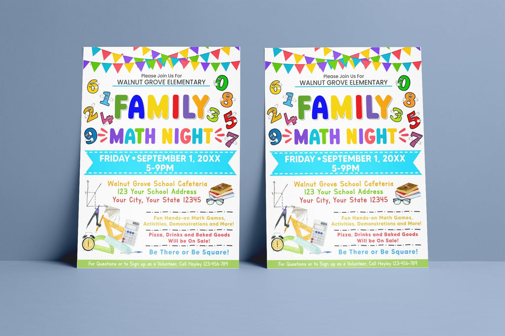 DIY Editable Family Math Night Flyer, Customizable PTO PTA Family School Math Flyer Printable
