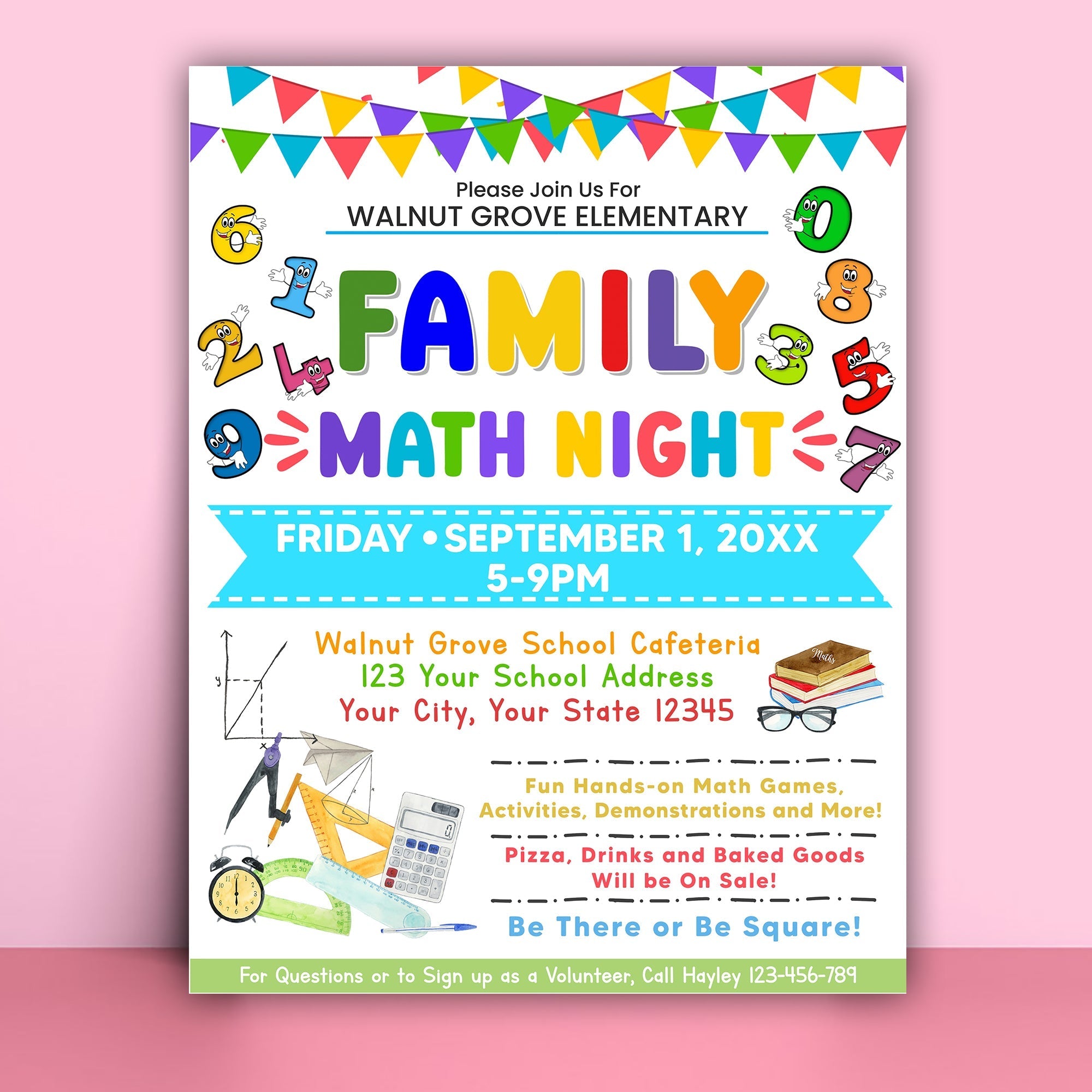 DIY Editable Family Math Night Flyer, Customizable PTO PTA Family School Math Flyer Printable