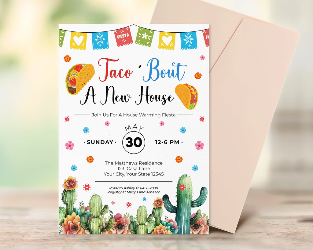 Customizable Taco Bout A New House Invitation | Fiesta Themed House Warming Invite Template