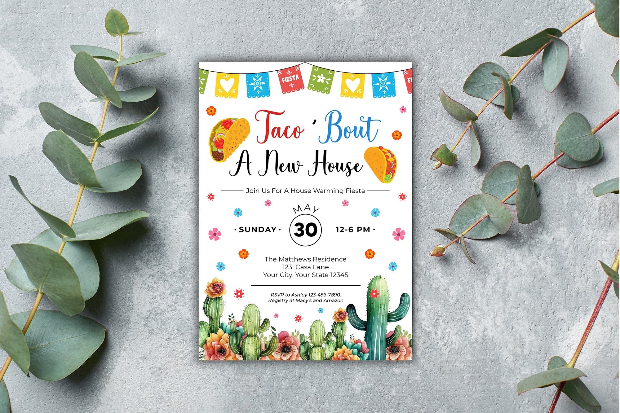 Customizable Taco Bout A New House Invitation | Fiesta Themed House Warming Invite Template