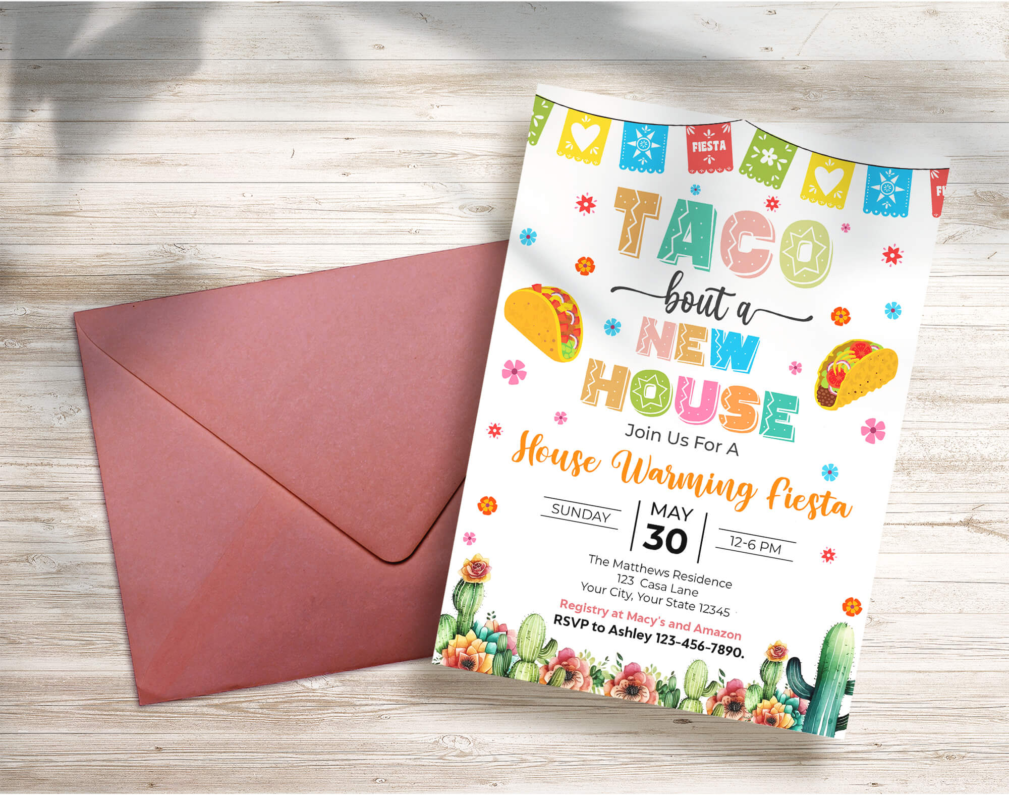 DIY Taco Bout A New House Invitation | Mexican Fiesta Themed House Warming Invite Template