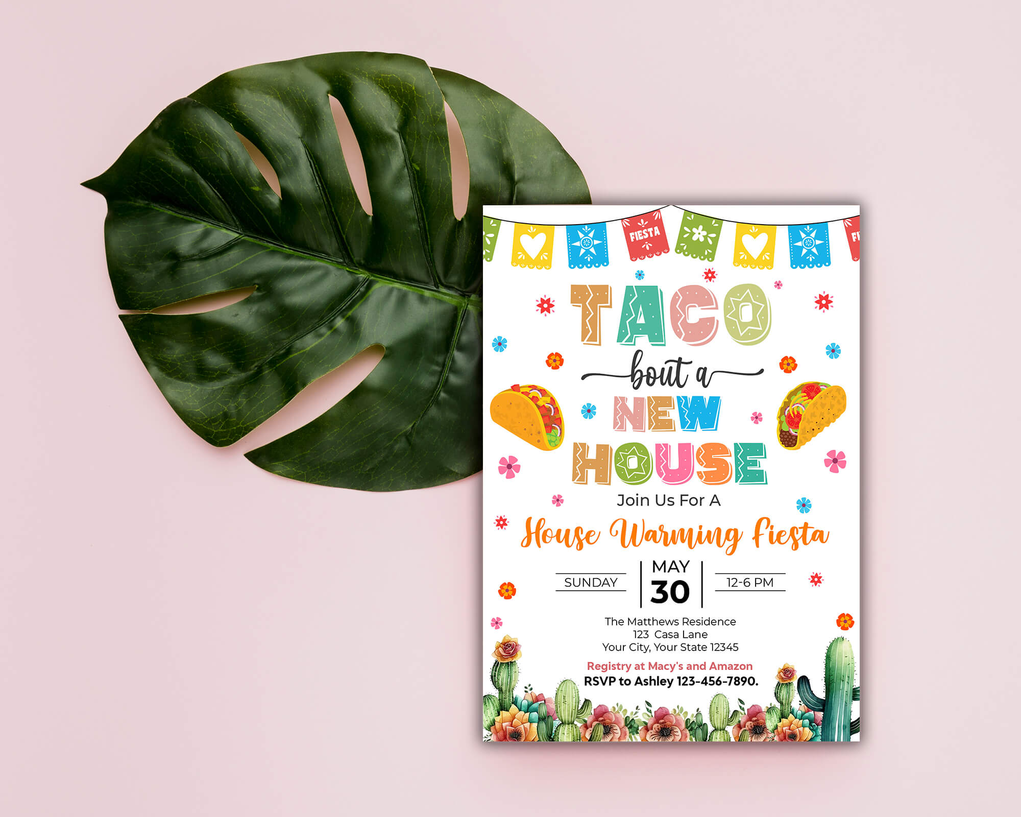 DIY Taco Bout A New House Invitation | Mexican Fiesta Themed House Warming Invite Template