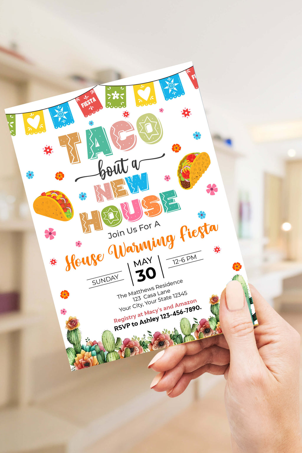 DIY Taco Bout A New House Invitation | Mexican Fiesta Themed House Warming Invite Template