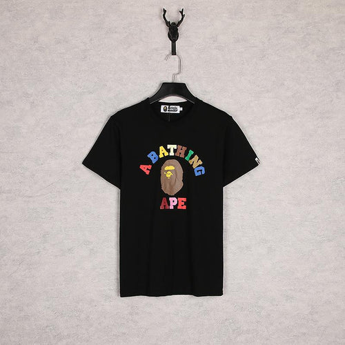 Bathing Ape T-Shirt Spring and Summer Ape Head Color Letter Print Short-Sleeve Loose Couple Casual T-shirt