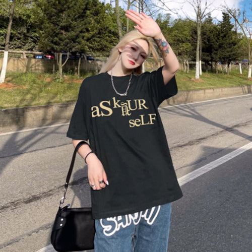 Askyurself T-shirts Short Sleeve Men's Loose T-shirt Women's Summer