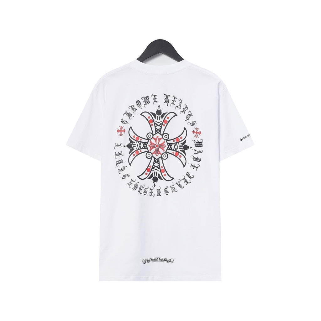 CHH Chrome Heart T Shirts Croix Cross Leather Printed Short Sleeve T-Shirt