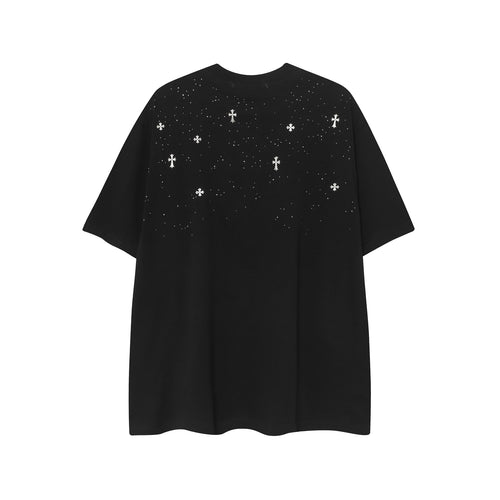 CHH Chrome Heart T Shirts CH Gypsy Hot Diamond Cross Crew Neck Short Sleeve T-Shirt