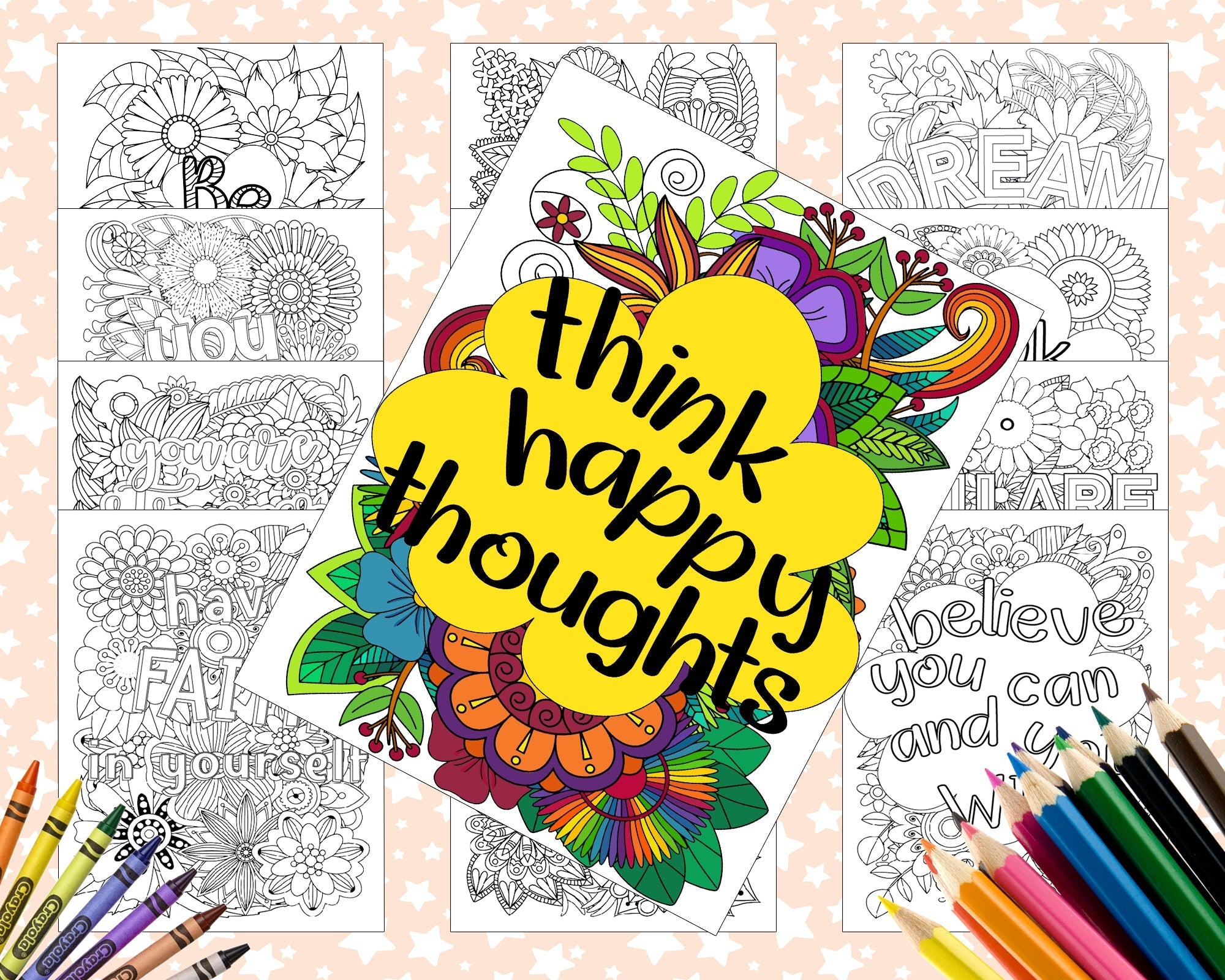 PDF Adult Motivational Quote Floral Pattern Coloring Pages